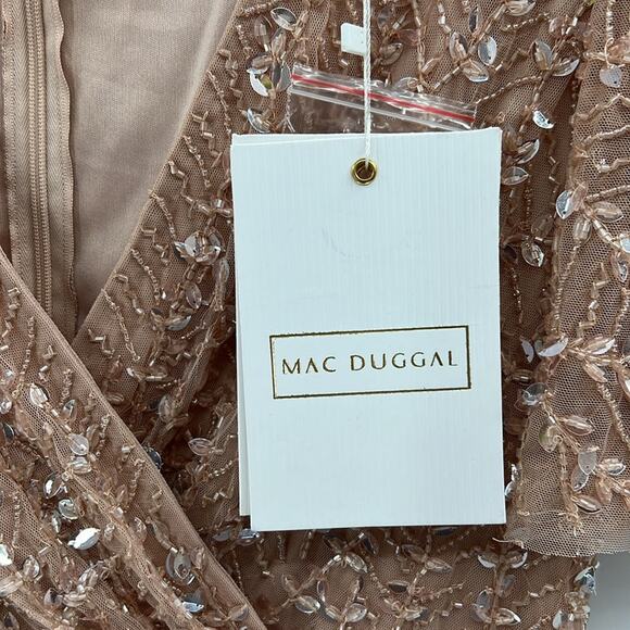 Mac Duggal  Pink Embellished Flutter Sleeve Gown 35109 - Nude - 8 - New with tag - Picture 3 of 11